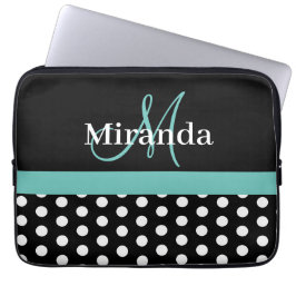 Teal Grönt Monogram Black White Polka Dot Laptop Fodral