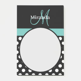 Teal Grönt Monogram Black White Polka Dot Post-it Block