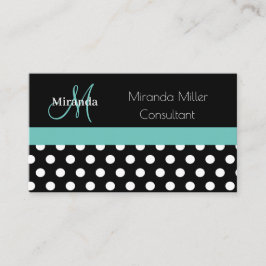 Teal Grönt Monogram Black White Polka Dot Visitkort