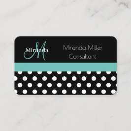Teal Grönt Monogram Black White Polka Dot Visitkort