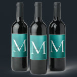Teal Grönt Monogram Girly Script Metallic Steel Vinflaska Etikett<br><div class="desc">Modern Glam Teal Grönt Monogram Girly Script Metallic Steel Vin-etikett</div>