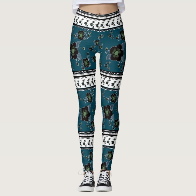 Teal grönt mönster leggings (Framsida)