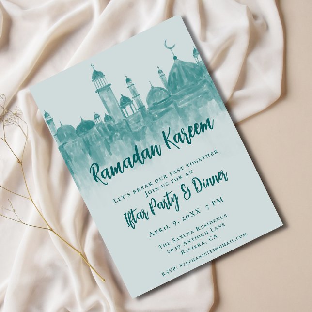 Teal Grönt Mosque Ramadan Iftar Dinner Party Inbjudningar (Skapare uppladdad)