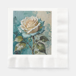 Teal Grönt och Cream Ro Blommigt Art Design Pappersservett
