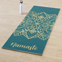 Teal Grönt och Guld Mandala Flower Custom Name