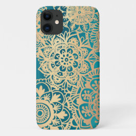 Teal Grönt och Guld Mandala Mönster Fodral