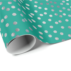 Teal Grönt och Silver Glitter City Dots Presentpapper