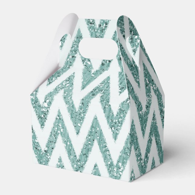 Teal Grönt och White Faux Glitter Zigzag Presentaskar (Baksidan Sidan)