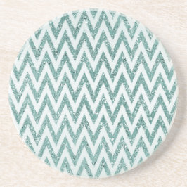 Teal Grönt och White Faux Glitter Zigzag Underlägg
