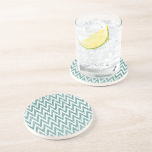 Teal Grönt och White Faux Glitter Zigzag Underlägg