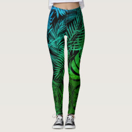 Teal grönt ombre tropical handflatan löv Patten mo Leggings