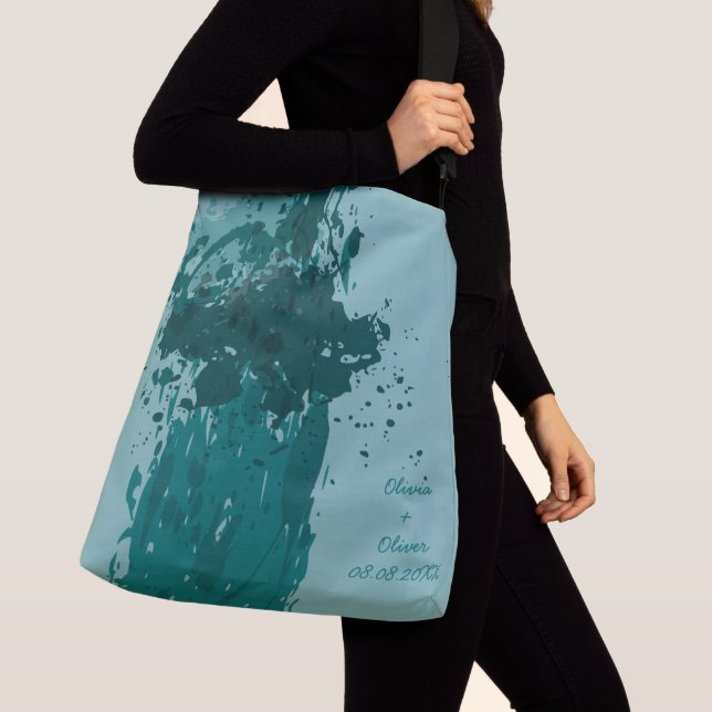 Teal Grönt Paint Splatter Party Gift Tygkasse (Närbild)