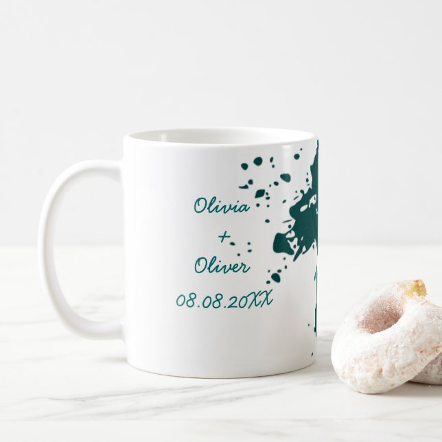 Teal Grönt Paint Stänk Wedding Favor Kaffemugg (Med munk)