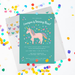 Teal Grönt Pastel Rainbow Unicorn Födelsedagsfest Inbjudningar