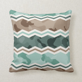 Teal Grönt, Robins Egg Blue och Brown Camo Chevron Kudde