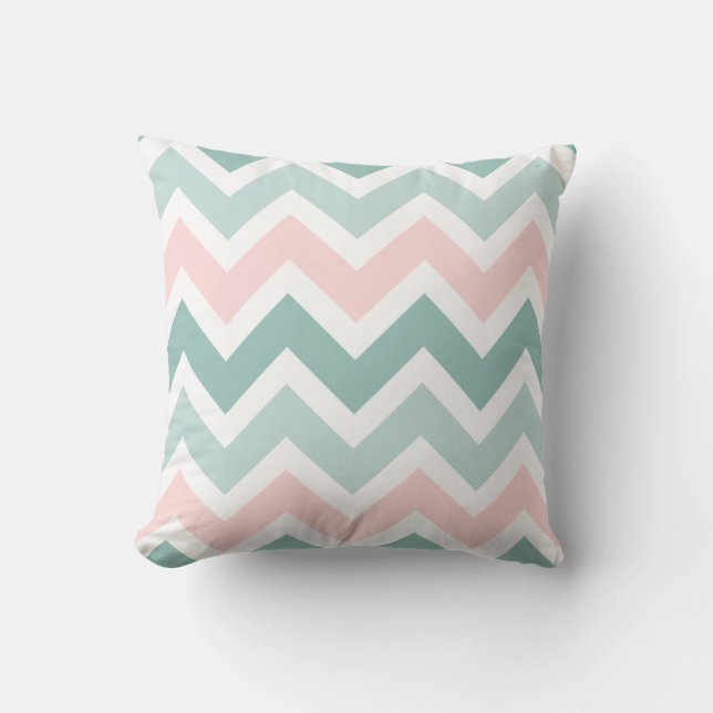 Teal Grönt  Rosa Chevron Zigzag Mönster Kudde (Framsida)