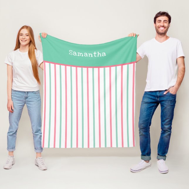 Teal Grönt Rosa Rand Namn Fleecefilt (På plats)