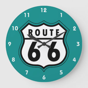 Teal Grönt Route 66 tecken Stor Klocka