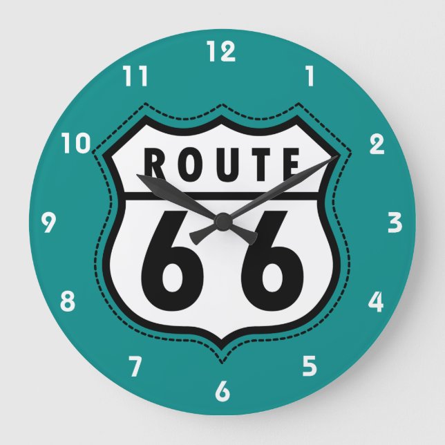 Teal Grönt Route 66 tecken Stor Klocka (Framsida)