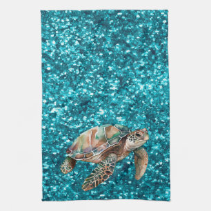 Teal Grönt Sea Turtle Kökshandduk