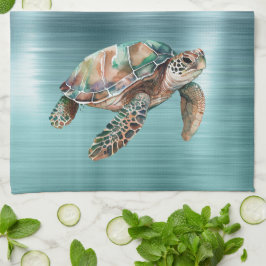 Teal Grönt Sea Turtle Kökshandduk