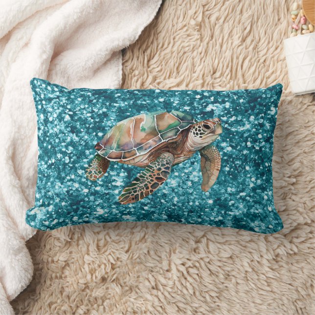 Teal Grönt Sea Turtle Lumbarkudde (Filt)