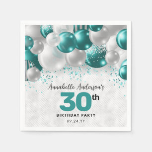Teal Grönt Silver Balloon Glitter favor Birthday Pappersservett