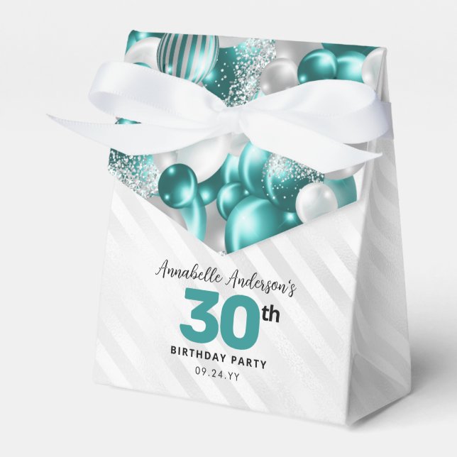 Teal Grönt Silver Balloon Glitter favor Birthday Presentaskar (Framsidan Sidan)