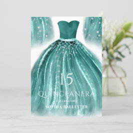 Teal Grönt Sjöjungfru Dress Quinceanera Party Inbjudningar