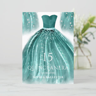 Teal Grönt Sjöjungfru Dress Quinceanera Party Inbjudningar
