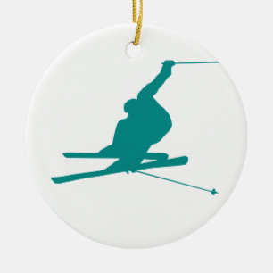 Teal Grönt Snö Ski Julgransprydnad Keramik