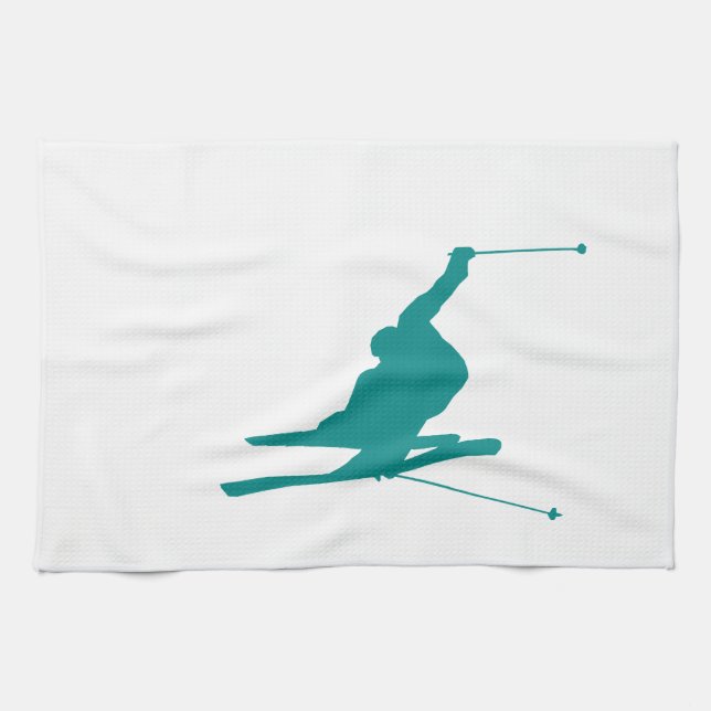 Teal Grönt Snö Ski Kökshandduk (Horisontell)