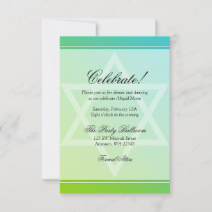 Teal Grönt Star of David Bat mitzvah Reception Inbjudningar
