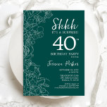 Teal Grönt Surprise 40:e födelsedagen Inbjudningar<br><div class="desc">Teal Grönt Surprise 40:e födelsedagsinbjudan. Minimalistisk modern femininin-design har botaniska accenter och typiska typsnitt. Enkel perfekt för inbjudan-kort i blommigt för en snyggt kvinnlig överraskning i firande.</div>