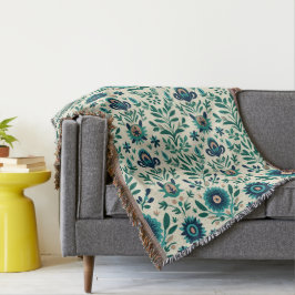 Teal Grönt svensk folkart Mönster Filt