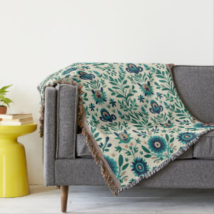 Teal Grönt svensk folkart Mönster Filt
