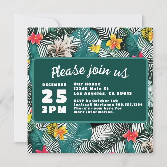 Teal Grönt Tropical Jungle Destination Wedding Spara Datumet (Baksida)