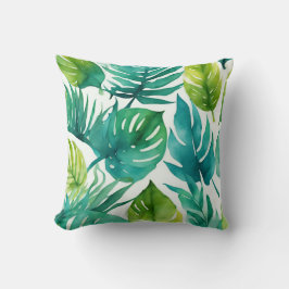 Teal Grönt Tropical Löv Handflatan Fronts Löv Kudde