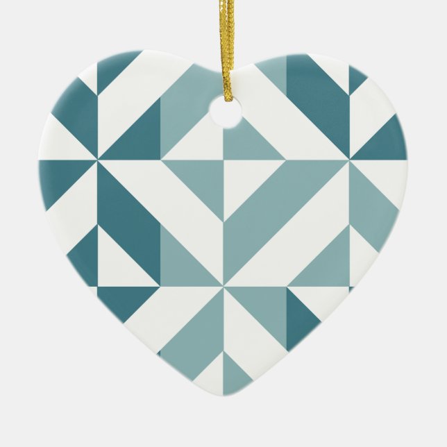 Teal Grönt Two Tone Geometric ZigZag Julgransprydnad Keramik (Framsidan)