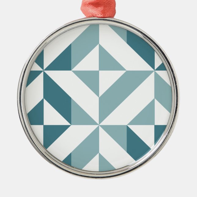 Teal Grönt Two Tone Geometric ZigZag Julgransprydnad Metall (Framsidan)