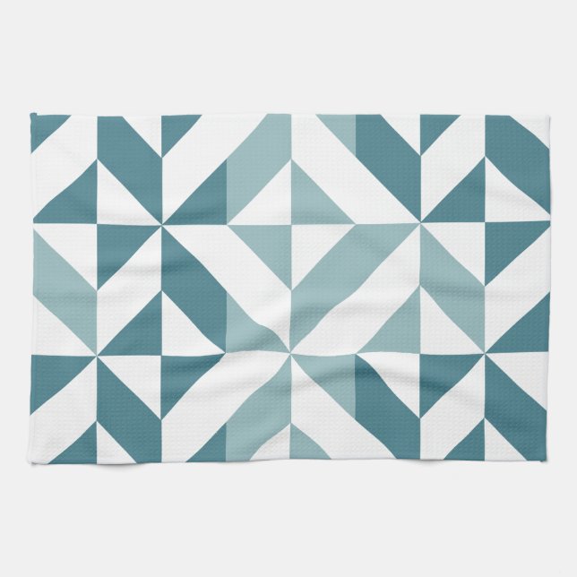 Teal Grönt Two Tone Geometric ZigZag Kökshandduk (Horisontell)