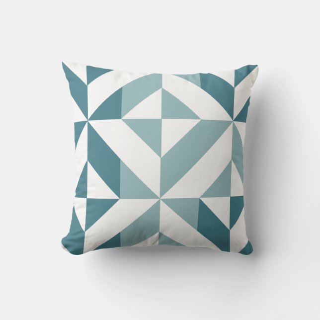 Teal Grönt Two Tone Geometric ZigZag Kudde (Framsida)