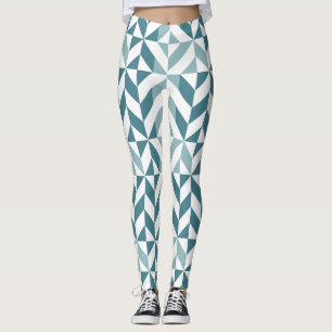 Teal Grönt Two Tone Geometric ZigZag Leggings