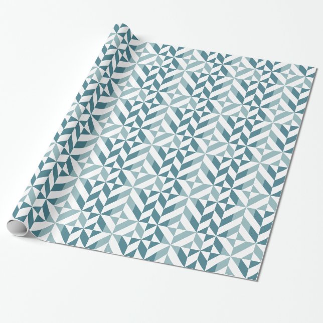 Teal Grönt Two Tone Geometric ZigZag Presentpapper (Utrullad)