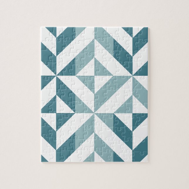 Teal Grönt Two Tone Geometric ZigZag Pussel (Vertikal)