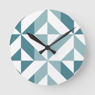Teal Grönt Two Tone Geometric ZigZag Rund Klocka
