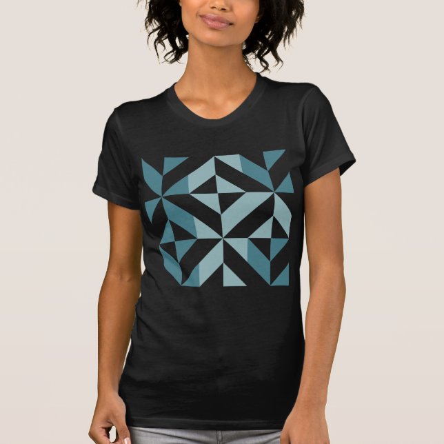 Teal Grönt Two Tone Geometric ZigZag T Shirt (Framsida)