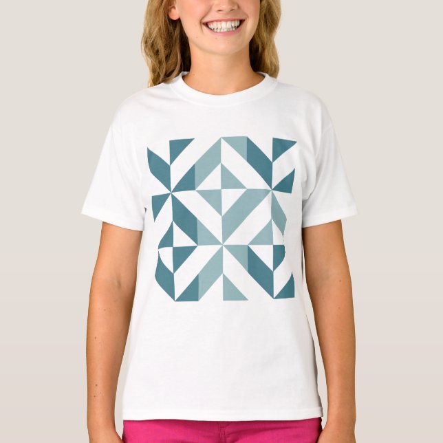 Teal Grönt Two Tone Geometric ZigZag T Shirt (Framsida)
