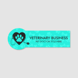 Teal Grönt Veterinarian Tass Heart Stethescope Pet Namnbricka