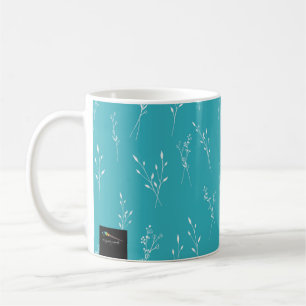 Teal Grönt White Flowers Mönster för Kaffe koppar